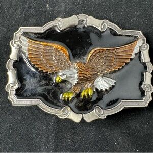 1983 Great American Buckle Co Pewter Bald Eagle Belt Buckle Black Enamel QD1243